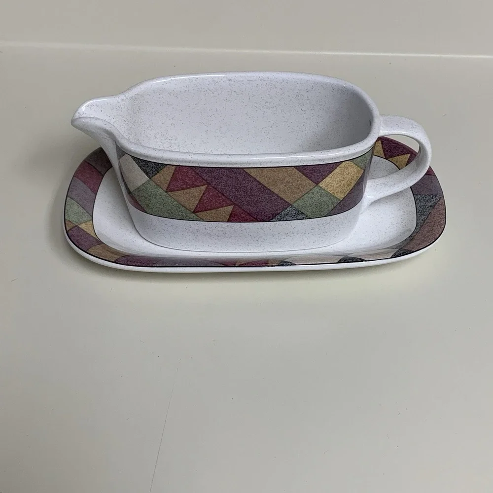 Studio Nova Palm Desert Gravy Boat & Butter Dish Set Geometric Southwestern EUC